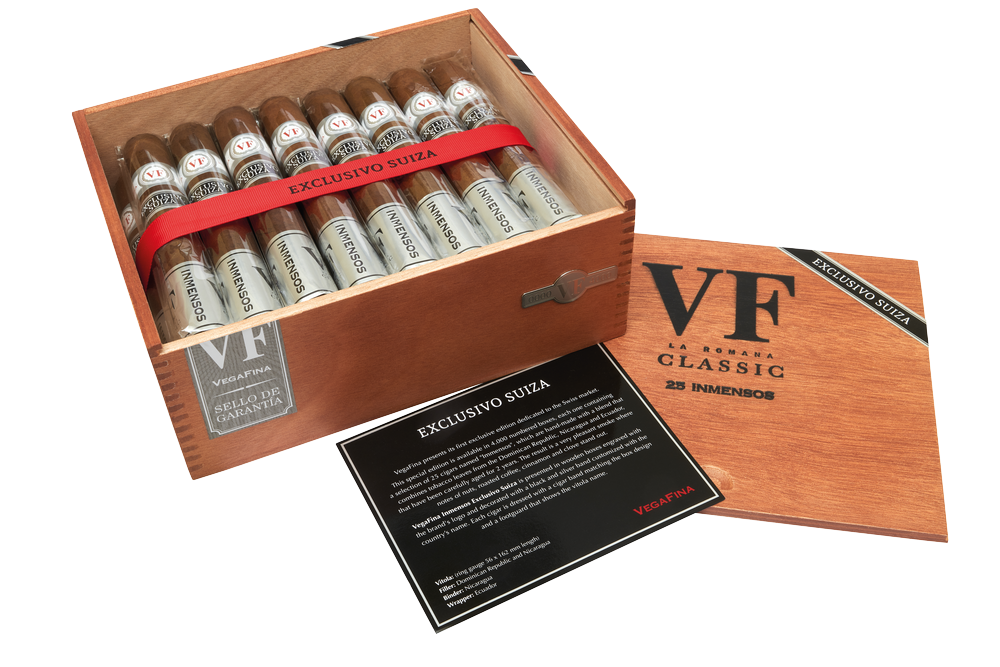 La caja de 25 VegaFina Inmensos Exclusivo Suiza cuesta 325,00 CHF.